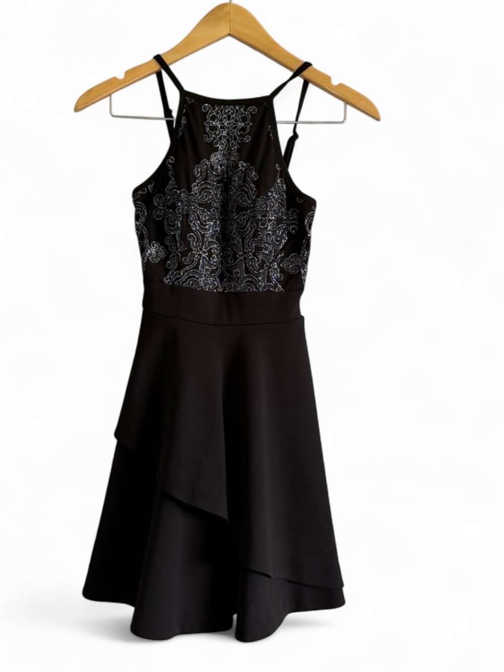 Speechless Fit & Flare Mini Homecoming HOCO Dress Glitter High Neck Glam Sparkly - Picture 2 of 16